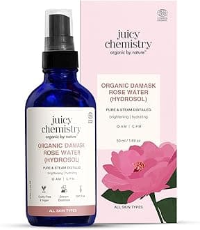Juicy Chemistry Organic Rose Water (Hydrosol), 50 ml | Face Toner for Glowing, Brighter and Hydrated Skin | Made with Bulgarian Damask Roses - Clinically Tested