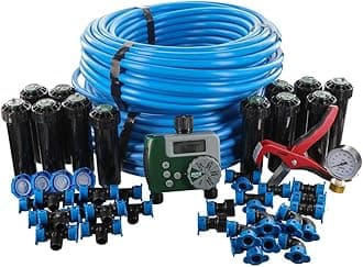 Orbit 50022 In-Ground Blu-Lock Tubing System and B-Hyve Smart Hose Faucet Timer with Wi-Fi Hub Sprinkler Kit, Blue, Black