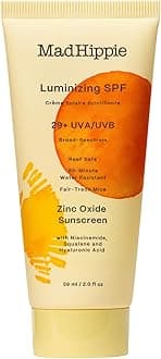Mad Hippie Luminizing SPF 29+, Zinc Oxide Sunscreen, Reef-Safe Face Cream with Niacinamide & Hyaluronic Acid, 2 Oz
