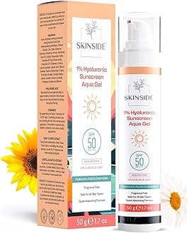 SkinSide 1% Hyaluronic In Vivo Tested Sunscreen Aqua Gel Ultra Light SPF 50 PA++++ | UVA UVB & Blue Light Protection | Zero White Cast | For All Skin Types | For Men & Women (50g)