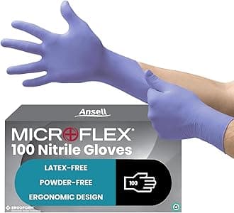 Ansell MicroFlex 93-843 Powder-Free Disposable Nitrile Gloves, Multipurpose, Chemical and Mechanical Protection, Blue, Size XS (100 Pieces)