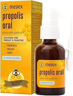 Medex Propolis Oral, Mouth and Throat Spray, Water Based, Alcohol Free; with Honey, Sage, Niacin, Echinacea, with Applicator, 30 ml