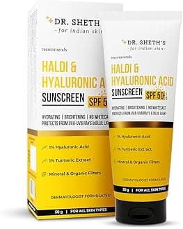 Haldi & Hyaluronic Acid Sunscreen with 1% Hyaluronic Acid | Spf 50+ Pa+++ | Protects Against UVA/B & Blue Light | Hydrating & Brightening | For Men & Women | For All Skin Type | 50 g