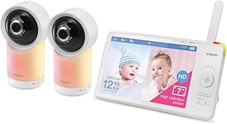 RM7766-2HD RM77662HD Smart Wi-Fi 1080p 2-Camera 360°-Pan-and-Tilt Video Baby Monitor System with 7-in. Display, Night-Light, and Remote Access, White