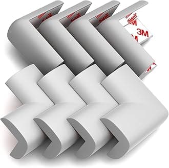 8-Pack Corner Protectors Baby Proof, Furniture Corner and Edge Safety Bumpers, Soft Rubber Foam Cushion Covers, 3M Taped Corner Guards, Baby Child Proofing Pads, Table Corner Protectors, Grey
