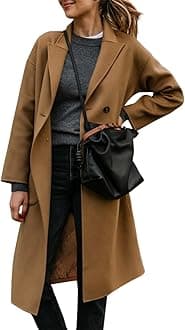 FSHAOES Womens Lapel Peacoat Winter Double-Breasted Outerwear Mid Long Jacket Casual Trench Coat