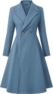 Women's Pea Coat Double Breasted A Line Long Trench Coat Winter Dress Coat with Pockets