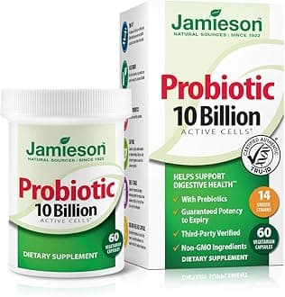 Jamieson Probiotics 10 Billion - Daily Probiotic Supplement for Digestion, Restore Gut Health, and Immune System Support - Probiotics for Women and Men (60 Count).