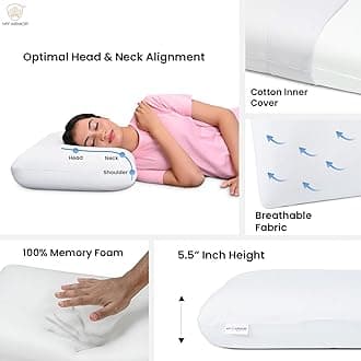 MY ARMOR Memory Foam Pillow, Orthopedic Pillow for Sleeping & Neck Pain Relief, Extra-Thick King Size Pillow - 23.5x15.5x5.5 Inches, Without Cover, White, Pack of 1