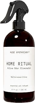 Muse Apothecary Home Ritual Active Odor Eliminator Spray - Furniture Deodorizer Spray & Bathroom Odor Eliminator for Home - Essential Oil Air Freshener - 8oz, Mediterranean Citrus
