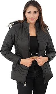 STUFFLIN Women's Quilted Puffer Jacket Full Sleeves Winter Jacket Girls Winter Wear Jacket (XL, Black)