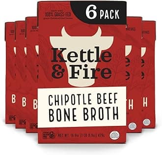 Kettle and Fire Chipotle Beef Bone Broth, Keto, Paleo, and Whole 30 Approved, Gluten Free, High in Protein and Collagen, 6 Pack