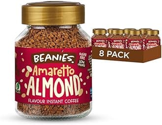 Beanies Instant Coffee with Amaretto Almond Flavour, 400g (50g x 8 Pack) - Freeze-Dried Granules, Quick & Easy to Brew, Nut-Free, Premium Taste,Rich in Flavour, Low-Calorie, Sugar-Free