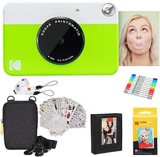Printomatic Full-Color Instant Print Digital Camera Colorful Photos On Zink 2x3" Sticky-Back Photo Paper 5MP Gift Bundle: Case + Zink 2x3" 20pk + Album + Stickers + Frames + Markers - Green
