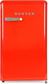 Hoover 123L Retro Style Single Door Refrigerator, Compact Free Standing Fridge with Freezer, Tempered Glass Shelves, Adjustable Thermostat, Eco-Friendly, 1 Year Warranty, Red- HSD-K123R