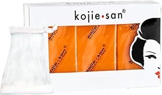 Skin Brightening Soap - Original Kojic Acid Soap that Reduces Dark Spots, Hyperpigmentation, & Scars with Exfoliating Soap Net Included - 65g x 3 Bars