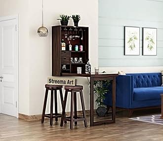 Furniture Solid Wood Bar Cabinet With Folding Dining Table for Home | Wall Hanging Design Mini Bar & Table for Living Room, Brown (Walnut)