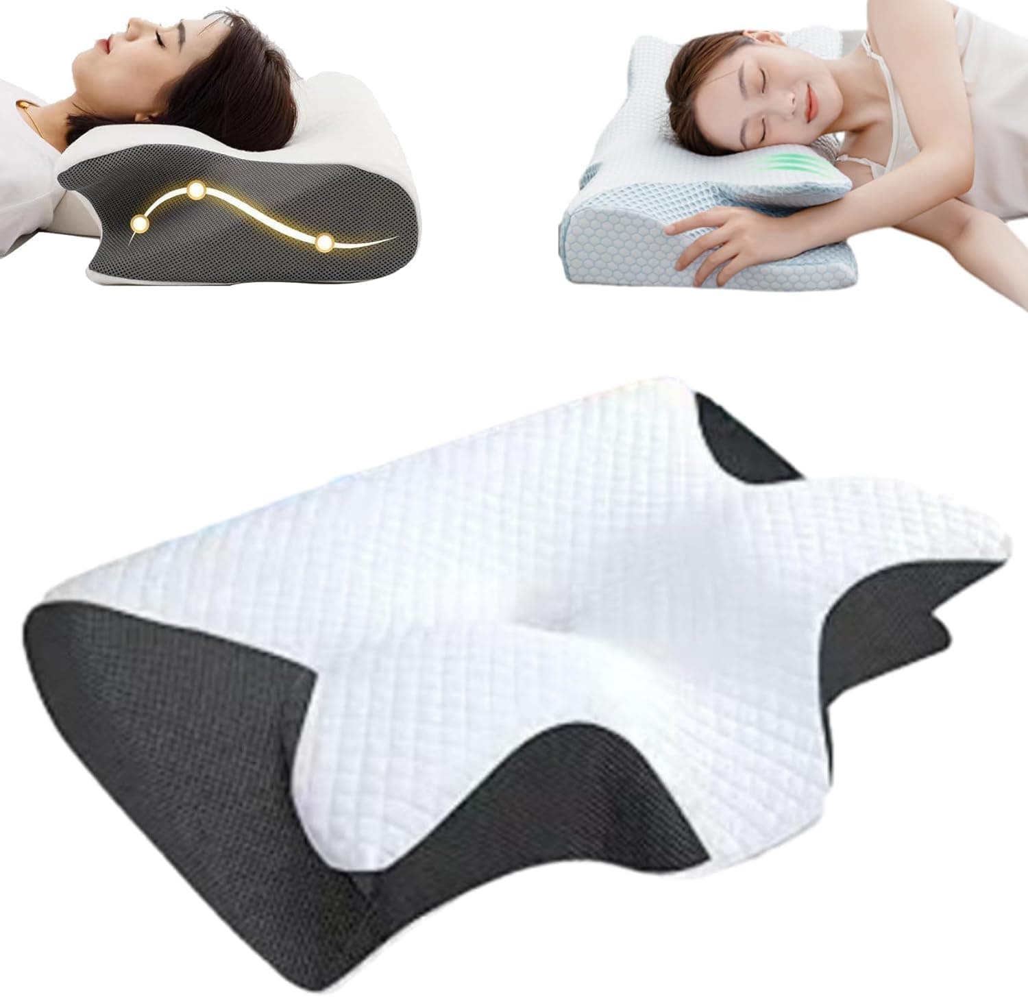 Cleshy Ergonomic Pillow,Ergonomic Pillow Side Sleeper, Proper Alignment Ergonomic Pillow,Protect Your Neck and Spine,Versatile Support Cleshy Pillow for All People (Black)