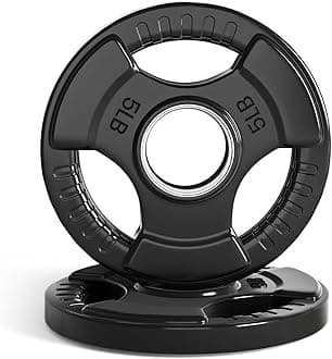 LIONSCOOL 2-Inch Rubber Coated Olympic Grip Plate in Pairs or Single for Strength Training, Weightlifting and Bodybuilding, 2.5-45LBS, One Year Warranty (5LB PAIR)