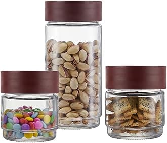 Cello Modustack Glassy Storage Jar, Set of 3(500mlx2+1000ml), Maroon (CLO_GLS_MDSTCK_SO3_MRN)
