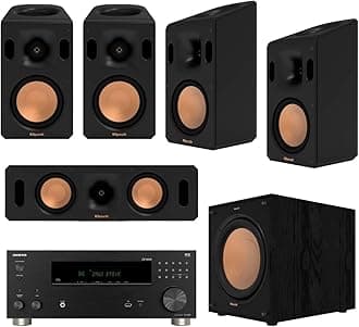 Klipsch Reference Cinema System, Black, Bundle with Onkyo TX-RZ30 170W 9.2-Channel 8K 4K Network AV Receiver