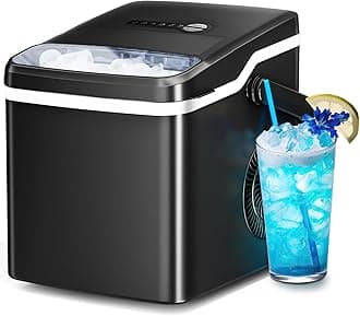 Antarctic Star Ice Maker Countertop with Auto-Cleaning, 26Lbs/24Hrs, 9 Cubes in 6 Mins, One-Click Button, 2 Sizes of Bullet Ice, Energy Saving Ice Machine, for Kitchen, Office, Dorm, Black