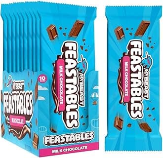 MrBeast Feastables Milk Chocolate Bar, King Size, 10 Count, Creamy Milk Chocolate Candy, Fairtrade Cocoa, 2.1oz Each