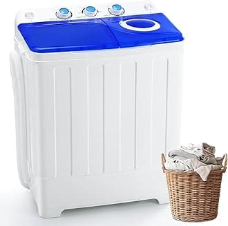 Dawmilon Portable Washing Machine Twin Tub - 28lbs Compact Washer (18lbs) and Spinner Dryer (10lbs) Combo with Drain Pump - Semi Automatic Washing Machine for Apartments, Dorms, RVs, Camping - Blue