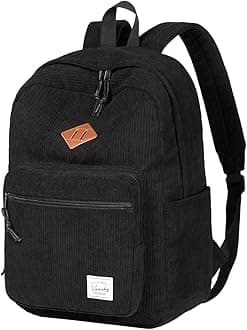 VASCHY Sturdy Corduroy Travel Backpack, Vintage Casual Kawaii Cute Aesthetic Fuzzy Fluffy Fleece Rucksack Daypack for School Teens/Man/Women Black