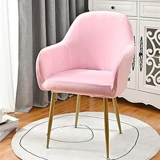 Highdi Soft Velvet Dining Chair Covers Solid Color Stretch Curved Back Chair Slipcovers with Armrest, Vanity Swivel Armchair Cover Removable Washable for Bedroom Party Hotel (Pink,4 PCS)