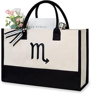 Personalized Initial Canvas Beach Bag, Monogrammed Gift Tote Bag for Women