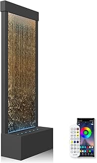 LONGRUN Indoor Water Fountain Mirror Waterfall Fountain with APP Controlled Multicolor LED Light, Floor Standing Fountains Kit, 48" Home Decor Large Freestanding Water Feature Waterfalls - Black Brown