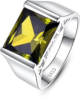 10ct 8x12mm Men's Peridot Ring Square-Cut Created Peridot Ring for Men 925 Sterling Silver August Birthstone Ring Mens Engagement Wedding Bands Ring Size 13