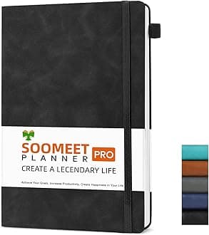 Soomeet Lined Journal Notebook, 200 Pages, Leather Hardcover Notebooks, A5 College Ruled Thick Classic with Pen Loop Notebook Journals for Writing, for Women Men Office School, 5.75'' X 8.38'', Black