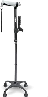 Rehand Quad Cane, Walking Cane with Ergonomic Handle Ever and Graceful 4-Pronged Base for Extra Stability, Adjustable Walking Sticks for Right or Left Handed Men & Women and Seniors