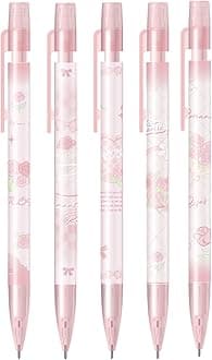 MOZXIRZ 5Pcs Cute Pink Mechanical Pencils 0.5mm Cartoon Rose Mechanical Pencil Kawaii Pencils School Pencil for Students Girls Boys Women Office School Suppies (5Pcs Pink Rose)