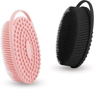Bsofing 2 PCS Silicone Body Shower Scrubber, Silicone Loofah 2 in 1 Bath and Shampoo Brush, Body Scrubber Shower Cleaning Exfoliating Use for Sensitive Skin, Lather Well (Black and Pink)