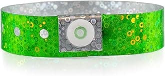 100 WristCo Green Holographic Plastic Wristbands for Events – Extended Wear, Glowing Color Prevents Reuse – Premium-Grade Bracelets for Hospital & Medical ID, Party & VIP Identification