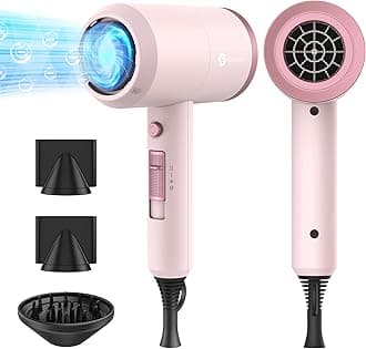 Professional Ionic Hair Dryer, Powerful 1800W Fast Drying Low Noise Blow Dryer with 2 Concentrator Nozzle 1 Diffuser Attachments for Home Salon Travel (Pottery Pink and Rose Gold)