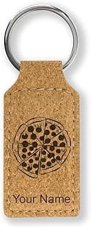 LaserGram Rectangle Keychain, Pizza, Personalized Engraving Included
