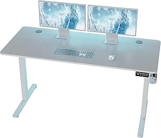 Standing Desk, 55x24 Inch Height Adjustable Electric Sit Stand up Desk, Ergonomic Rising Computer Table, Modern Lift Gaming Desk Workstation for Home Office, White