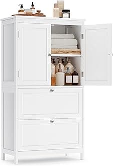 VASAGLE Bathroom Floor Storage Cabinet, Bathroom Storage Unit, Freestanding Bathroom Cabinet with 2 Drawers and 2 Doors, Adjustable Shelf, 11.8 x 23.6 x 43.3 Inches, White UBBC551P31