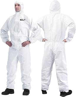Hazmat Suit Disposable Coverall | Full Body Painters Suit in 7 Sizes with Multiple Specifications for Men & Women - X-Large, White, 2