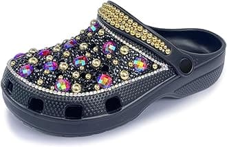 Hanfike Womens Casual Fashion Slide Mules with Rhinestone Closed Toe Comfort Flats