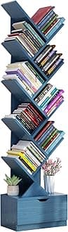 Beauenty Desktop Tree Bookshelf Display Storage Shelf 10 Tier, Wood Storage Rack Tree Bookcase With Drawer For Home School Book Magazine Office Study Table Bedroom (Style 5)