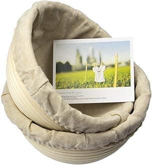 7 Inch Round Banneton Bread Proofing Basket 2 pcs Natural Rattan Cane Brotform Handmade& Linen Liner Cloth