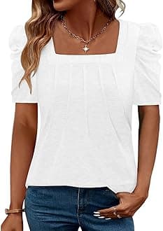 CRAZY GRID Womens Trendy Summer Tops Puff Sleeve Loose Fit Shirts Dressy Casual Blouses