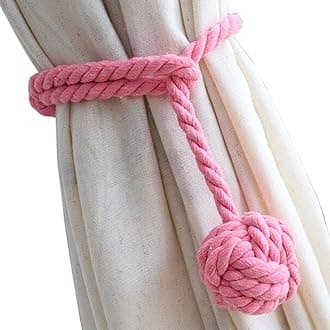 Melaluxe Pack of 2 Curtain Tiebacks - Natural Cotton Curtain Rope Tieback, Handmade Rural Decorative Curtain Holdbacks (Pink)