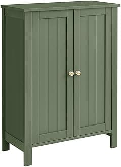 Floor Storage Cabinet, Freestanding Storage Unit with 2 Adjustable Shelves, for Bathroom Living Room Dining Kitchen, 11.8 x 23.6 x 31.5 Inches, Forest Green UBCB060C01