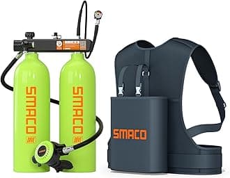 SMACO Mini Scuba Tank 4L Scuba Diving Tank (Assembled by Two 2L Cylinders) for Shallow Water Diving Support 30-45 Minutes Breath Portable Scuba Tank Kit for Diving Entertainment